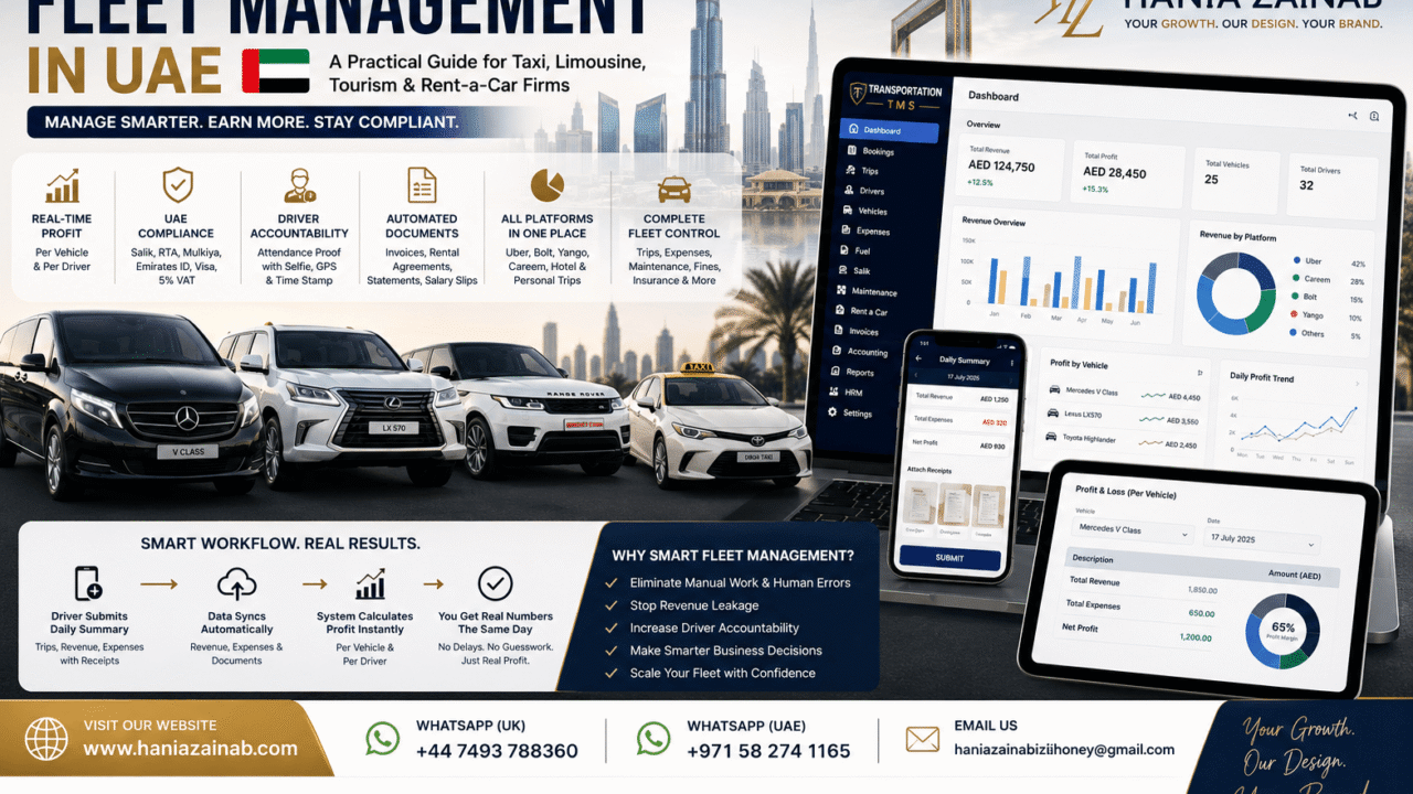 Fleet management in UAE dashboard for taxi tourism and limousine companies