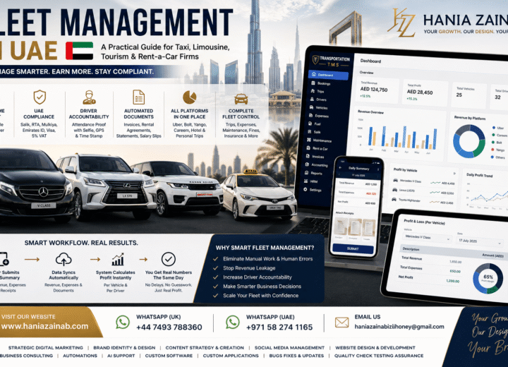Fleet management in UAE dashboard for taxi tourism and limousine companies